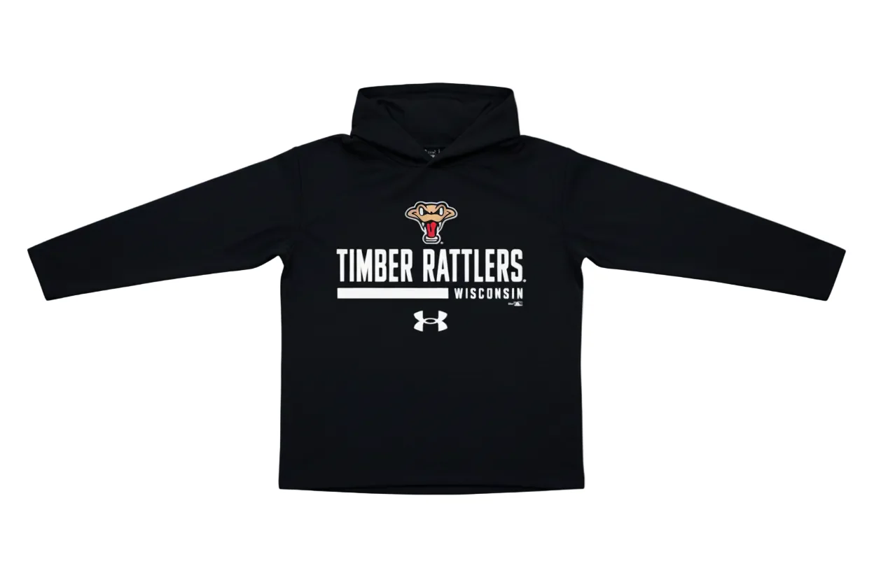 Timber Rattlers YOUTH Under Armour Tech Stretch Black Long Sleeve Hood - Image 2